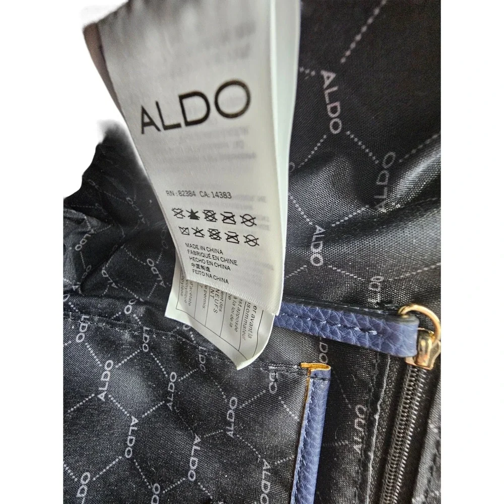 Aldo Navy Blue Pebbled Satchel Handbag Red Cream Stripe‎ Gold Hardware Tote
